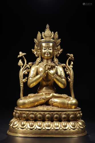 Copper and gold "manjusri bodhisattva" sitting sta...