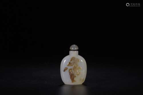 Agate snuff bottle, qiao color characters, storySize: 6.7 cm...