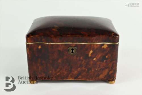 19th century tortoiseshell tea caddy, with domed hinged lid,