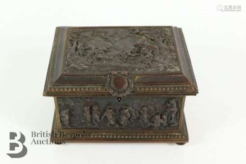 French patinated bronze jewellery casket, late 19th century,