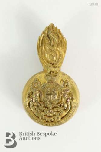 19th Century gilt-finished Officer's fur busby plume holder,