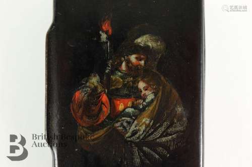 Georgian snuff box, the hinged cover depicting a nobleman an