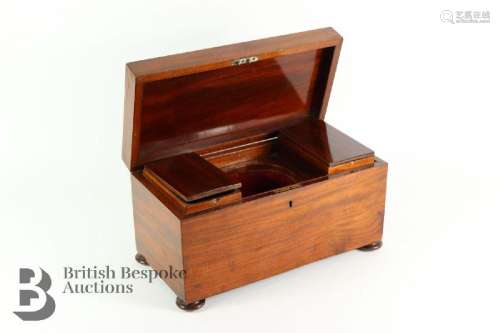 George IV mahogany tea caddy, with compartments for black an