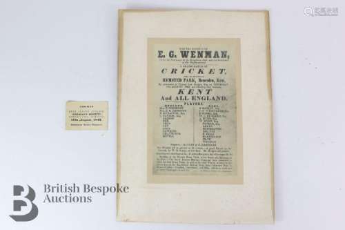 A 19th century cricket match day admission ticket: 'Kent Aga