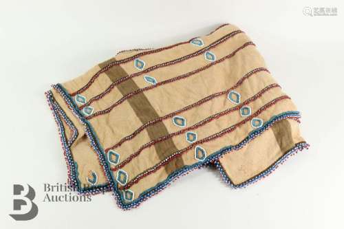Tribal wool blanket, hand stitched with red, blue and white