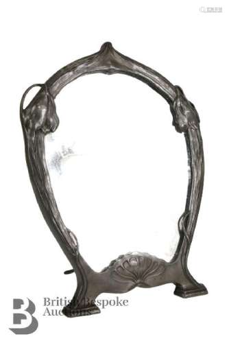 Art Nouveau Orivit pewter easel mirror, 2117, cast with a si