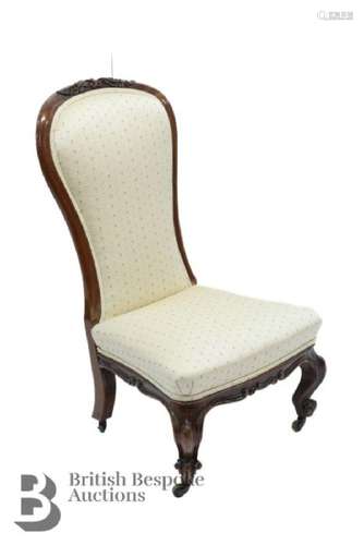 A pair of nursing chairs, walnut frame on cabriole legs, ivo