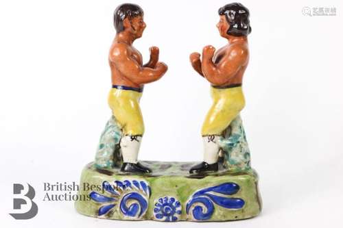 Staffordshire-style pugilistic group of Spring and Langan, c