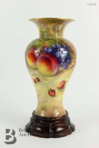 Royal Worcester vase by Richard Sebright, finely painted wit