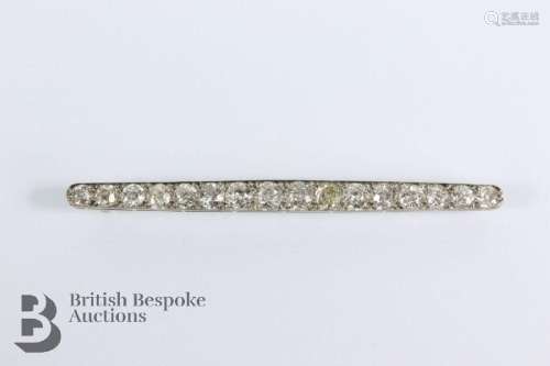 Circa 1900 diamond and platinum bar brooch, 75mm x 6, approx