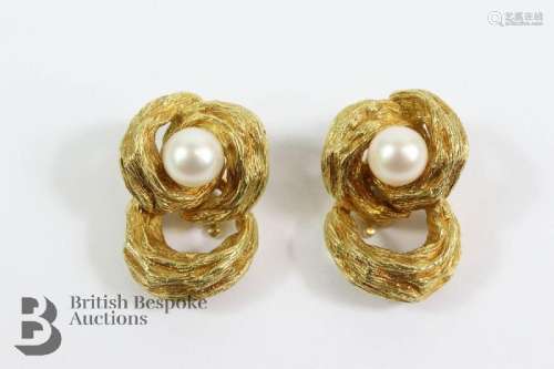 Chaumet Paris - a pair of 18ct gold and pearl clip-on earrin