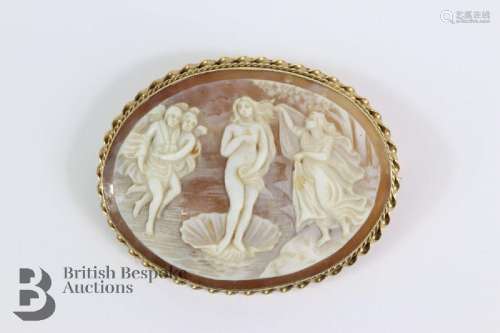 Antique shell cameo, Venus and the Graces, set in a 9ct gold