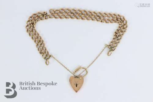 9ct rose gold three-strand bracelet, with heart-shaped clasp