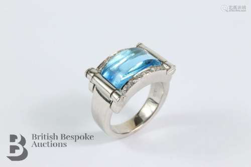 Aquamarine and diamond ring, size N+.