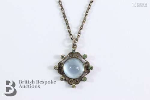 Moonstone jewellery including a silver, moonstone and sapphi