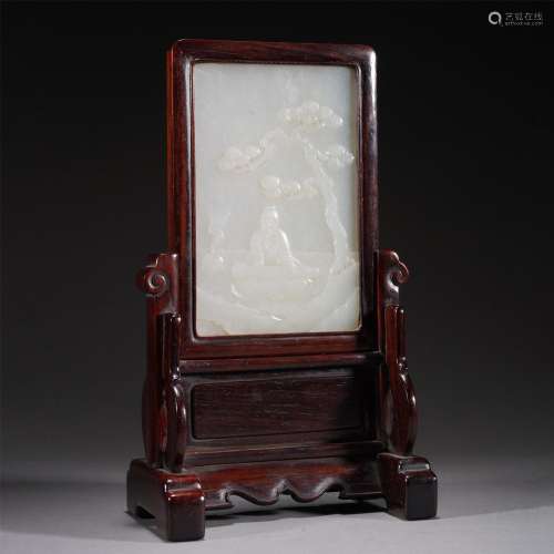 A CHINESE CARVED JADE TABLE SCREEN
