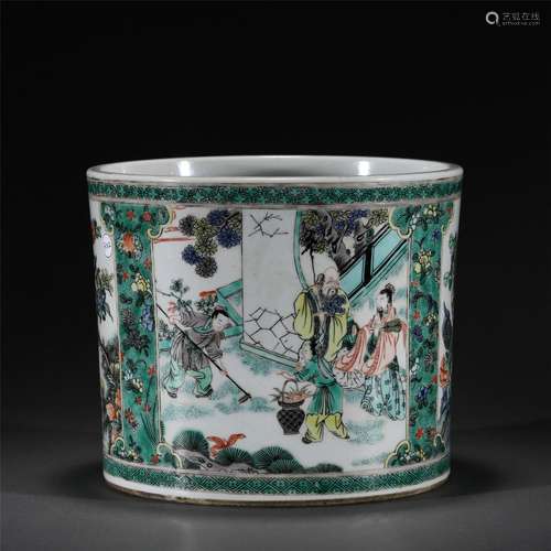 A WUCAI GLAZE PORCELAIN BRUSH POT,KANGXI