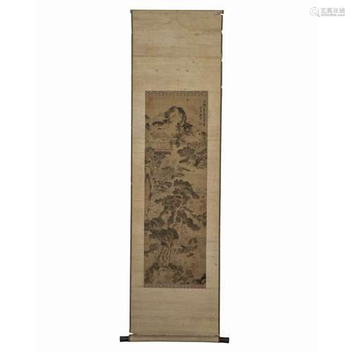 A PAINTING OF FIGURE STORY AMONG MOUNTAINS,SIGNED TANG YIN