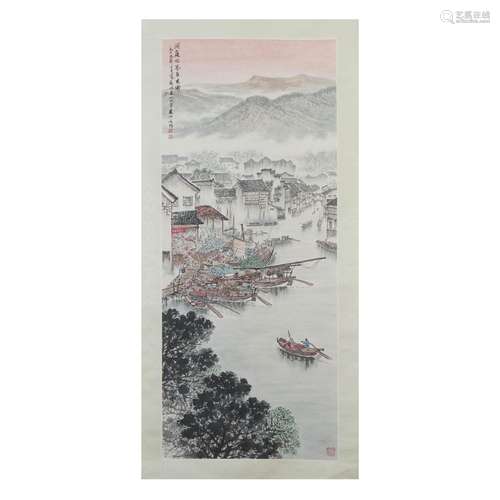 A PAINTING OF MOUNTIANS AND RIVER LANDSCAPE,SIGNED SONG WENZ...