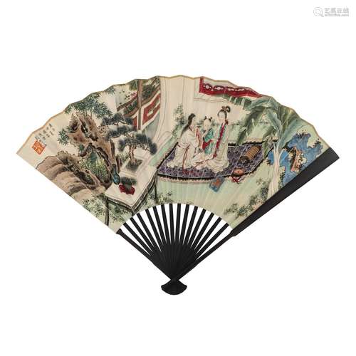 A PAINTING OF FIGURE STORY ON FOLDING FAN,SIGNED LIU SIHAN