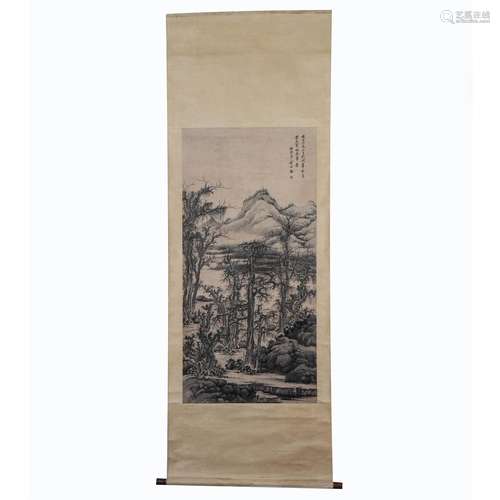 A PAINTING OF TREES AND MOUNTAINS LANDSCAPE,SIGNED HUANGDING