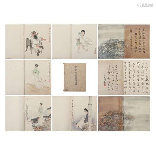 A COLLECTION OF PAINTINGS FIGURAL AND CALLIGRAPHY,SIGNED XU ...