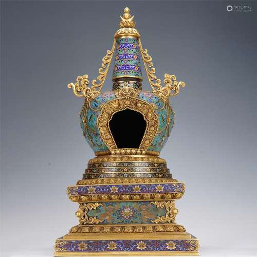 A CLOISONNE ENAMEL INLAID GILDING BUDDHIST NICHE,QING