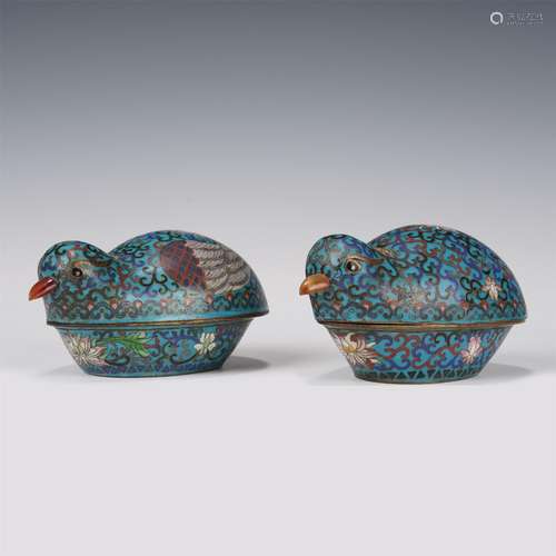 PAIR CHINESE CLOISONNE ENAMEL COVERED BOXES