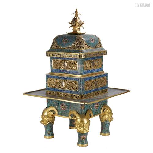 A CLOISONNE ENAMEL FOUR-FOOT INCENSE BURNER,QING