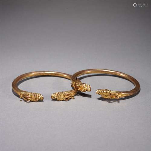 PAIR CHINESE BRONZE-GILT BANGLES