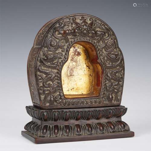 A CHINESE CARVED ROSEWOOD BUDDHA NICHE