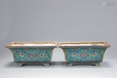 A PAIR OF CLOISONNE FLOWER POTS