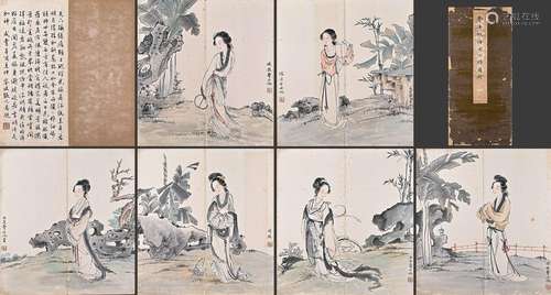 A SET OF 6 LEAF CHINESE LADY PAINTING ALBUM,FEI DANXU MARK