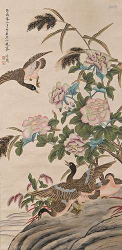 A CHINESE FLOWER AND BIRD PAINTING,YU FEIAN MARK