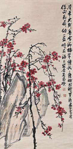 A CHINESE FLOWER PAINTING,WU CHANGSHUO MARK