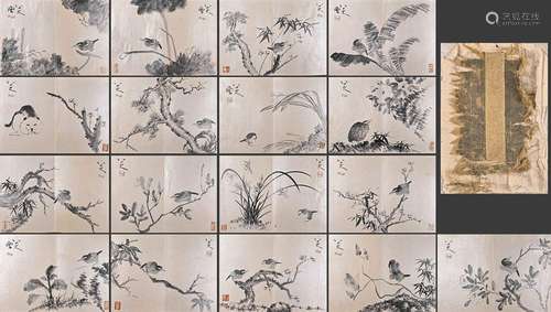 A SET OF 12 LEAF CHINESE FLOWER AND BIRDS ALBUM,ZHUDA MARK