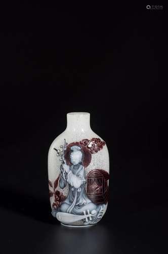 A BLACK AND WHITE-OVERLAY OPAQUE WHITE GLASS SNUFF BOTTLE