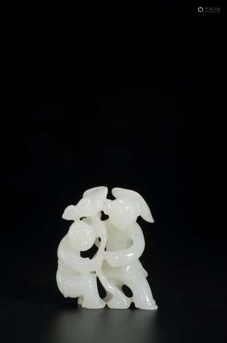 A WHITE JADE TWO IMMORTALS ORNAMENT