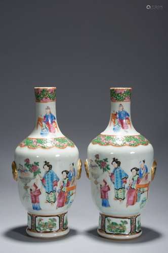 A PAIR OF FAMILLY-ROSE GOLD-DECORATED FIGURE VASES