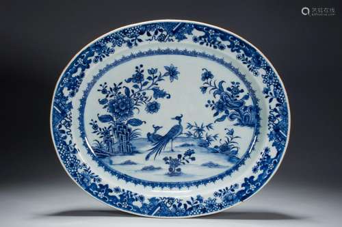 A BLUE AND WHITE CARAGANA AND PEONY DISH