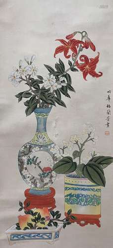 A CHINESE FLOWER PAINTING,MEI LANFANG MARK