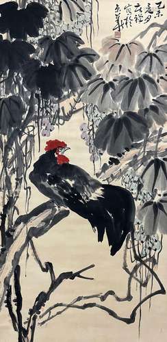 A CHINESE COCK PAINTING,LI KUCHAN MARK