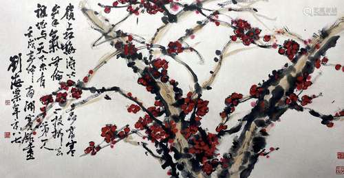 A CHINESE PLUM BLOSSOM PAINTING,LIU HAISU MARK