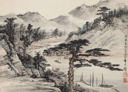 A CHINESE LANDSCAPE PAINTING,HUANG JUNBI MARK