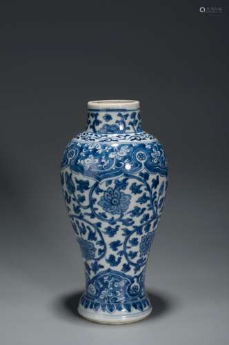 A BLUE AND WHITE PEONY SCROLL VASE