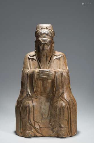 A COPPER STATUE OF GUANYU