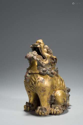 A GILT-COPPER LION CENSER