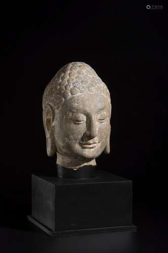 A BLUESTONE CAMEO SHAKYAMUNI BUDDHA HEAD