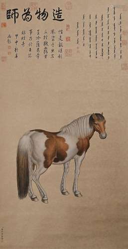 A CHINESE HORSE PAINTING,LANG SHINING MARK