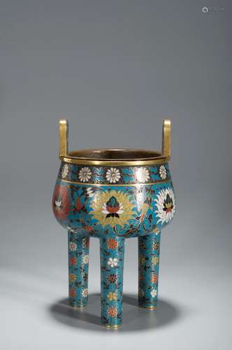 A CLOISONNE TRI-LEGGED CENSER